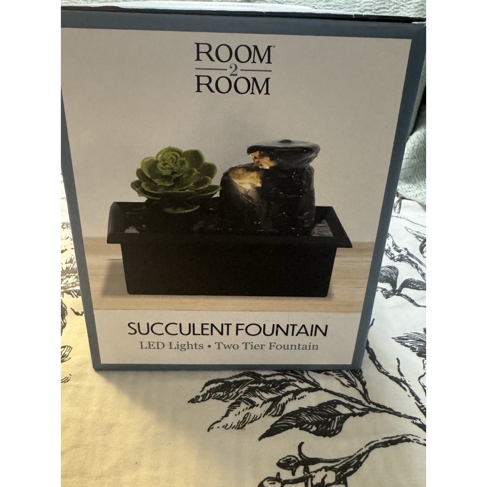 NIB Room 2 Room Succulent Fountain LED Lights Two-Tier Fountain Home Decor